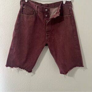 Levis 501 Button Fly Classic Tibetan Red Denim Shorts Waist 36 Cutoff Shorts